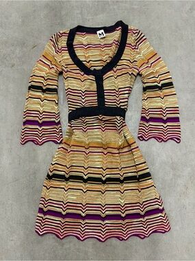 M by Missoni Striped Knit Midi Dress in Black, Purple, Green, Gold